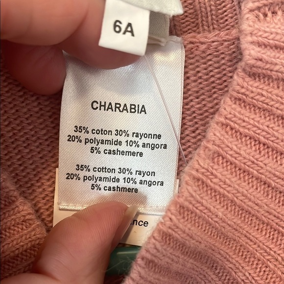 Charabia Pink Crew Neck Cashmere Blend Sweater with Ribbed Trim | 6A NWT - Picture 3 of 10